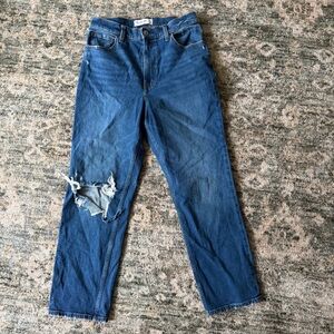 Abercrombie & Fitch Blue Straight Leg Distressed Jeans